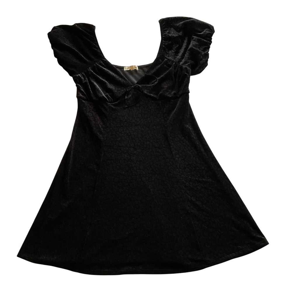 Peasant Dress Women XL Black Grunge Leopard Velvet Puff Sleeve Whimsigoth